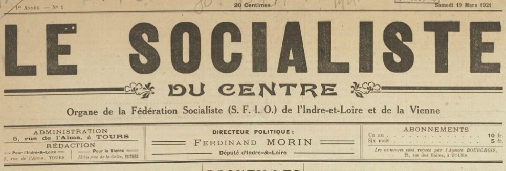 Photo (BnF / Gallica) de : Le Socialiste du Centre. Tours, 1921-1924. ISSN 2138-1879.