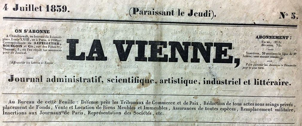 Photo (Médiathèque François-Mitterrand (Poitiers)) de : La Vienne. Châtellerault, 1839-[1853 ?]. ISSN 2140-013X.