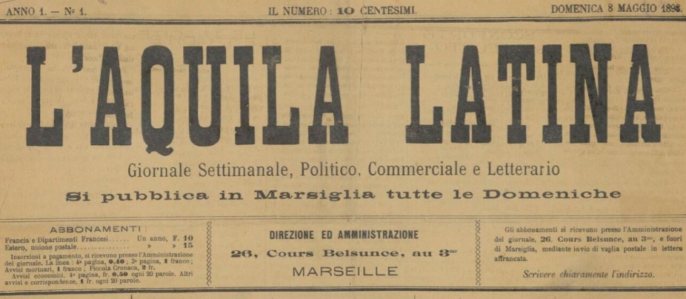 Photo (BnF / Gallica) de : L'Aquila latina. Marsiglia, 1898. ISSN 2120-9324.
