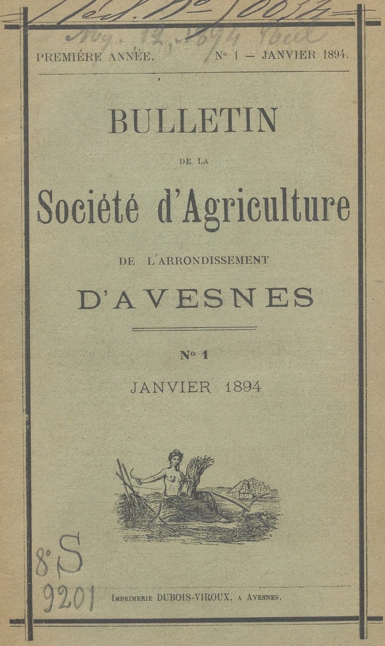 Photo (BnF / Gallica) de : Bulletin de la Société d'agriculture de l'arrondissement d'Avesnes. Avesnes, 1894-1898. ISSN 2802-3757.