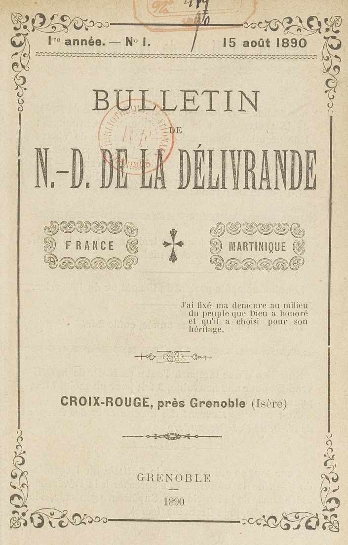 Photo (BnF / Gallica) de : Bulletin de N.-D. de la Délivrande. Grenoble, 1890-1902. ISSN 2742-2534.