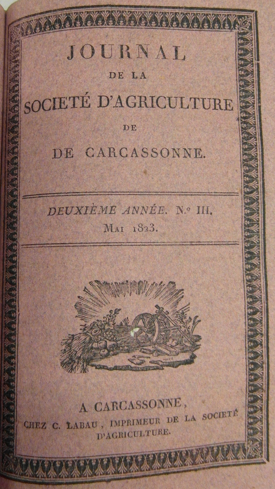 Photo (BnF / Gallica) de : Journal de la Société d'agriculture de Carcassonne. Carcassonne, 1823-1919. ISSN 2019-0980.