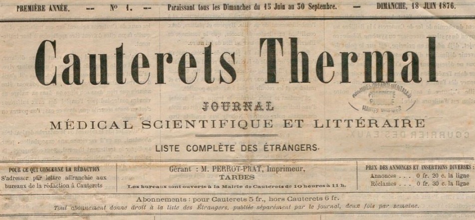 Photo (BnF / Gallica) de : Cauterets thermal. Cauterets, 1876-[1879?]. ISSN 2111-2533.
