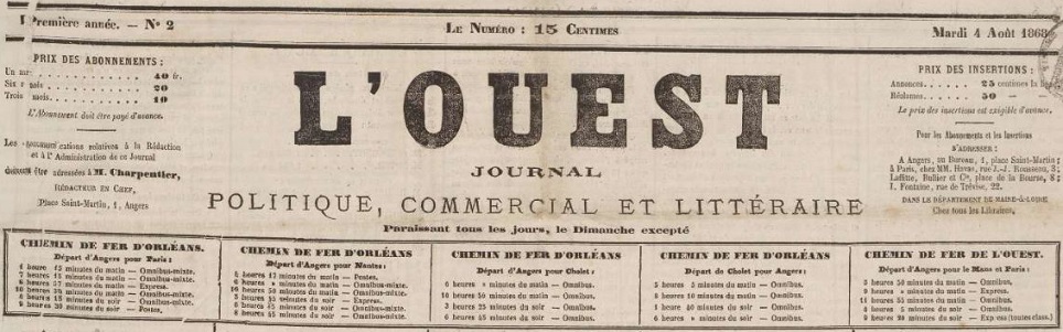 Photo (Maine-et-Loire. Archives départementales) de : L'Ouest. Angers, 1868-1870. ISSN 2133-4005.