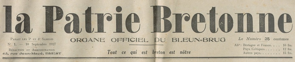 Photo (Finistère. Archives départementales) de : La Patrie bretonne. Brest, 1927-[1929 ?]. ISSN 2022-2653.