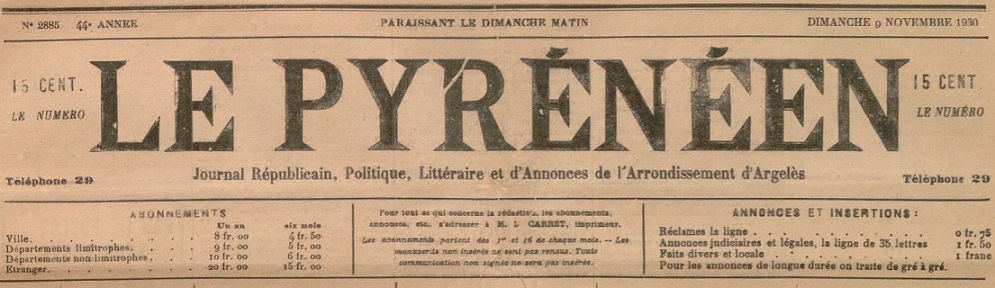 Photo (BnF / Gallica) de : Le Pyrénéen. Lourdes, 1887-1944. ISSN 2113-751X.