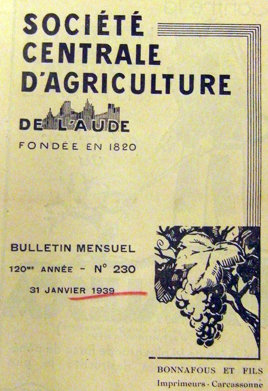 Photo (BnF / Gallica) de : Bulletin mensuel. Société centrale d'agriculture de l'Aude. Carcassonne, 1935-[1960 ?]. ISSN 2019-0239.