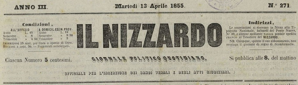 Photo (Nice. Archives municipales) de : Il Nizzardo. Nizza, 1852-1860. ISSN 1248-3613.