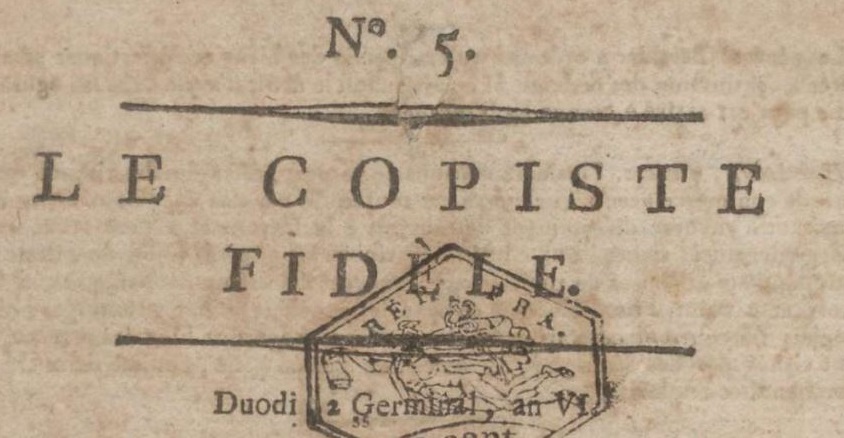 Photo (Maine-et-Loire. Archives départementales) de : Le Copiste fidèle. , 1798. ISSN 2256-9219.