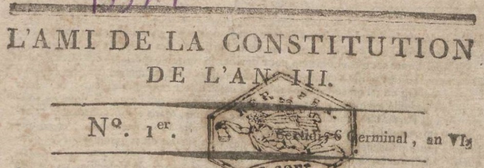 Photo (Maine-et-Loire. Archives départementales) de : L'Ami de la Constitution de l'an III. , 1798. ISSN 2608-8878.