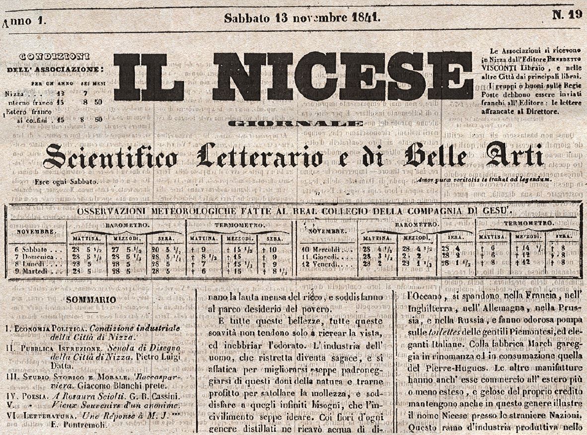 Photo (Alpes-Maritimes. Archives départementales) de : Il Nicese. Nizza, 1841-[1842 ?]. ISSN 2969-1834.