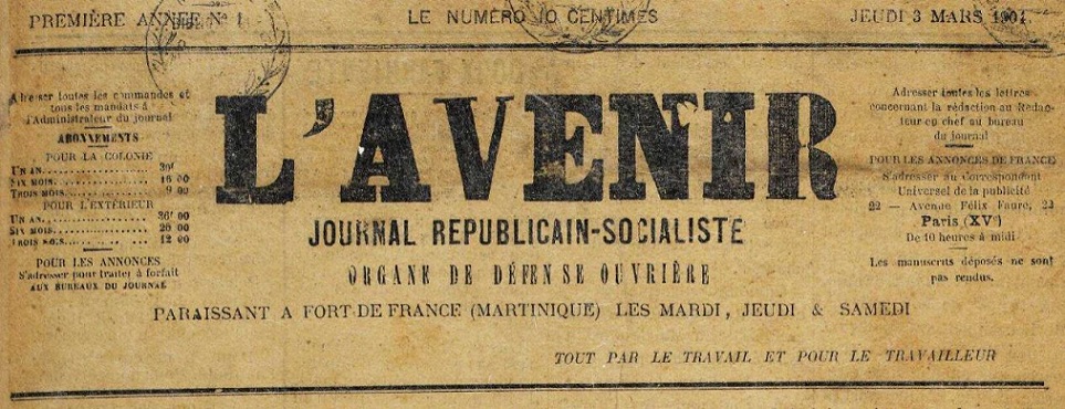 Photo (Martinique. Archives départementales) de : L'Avenir. Fort-de-France, 1904-[1905 ?]. ISSN 2428-1107.