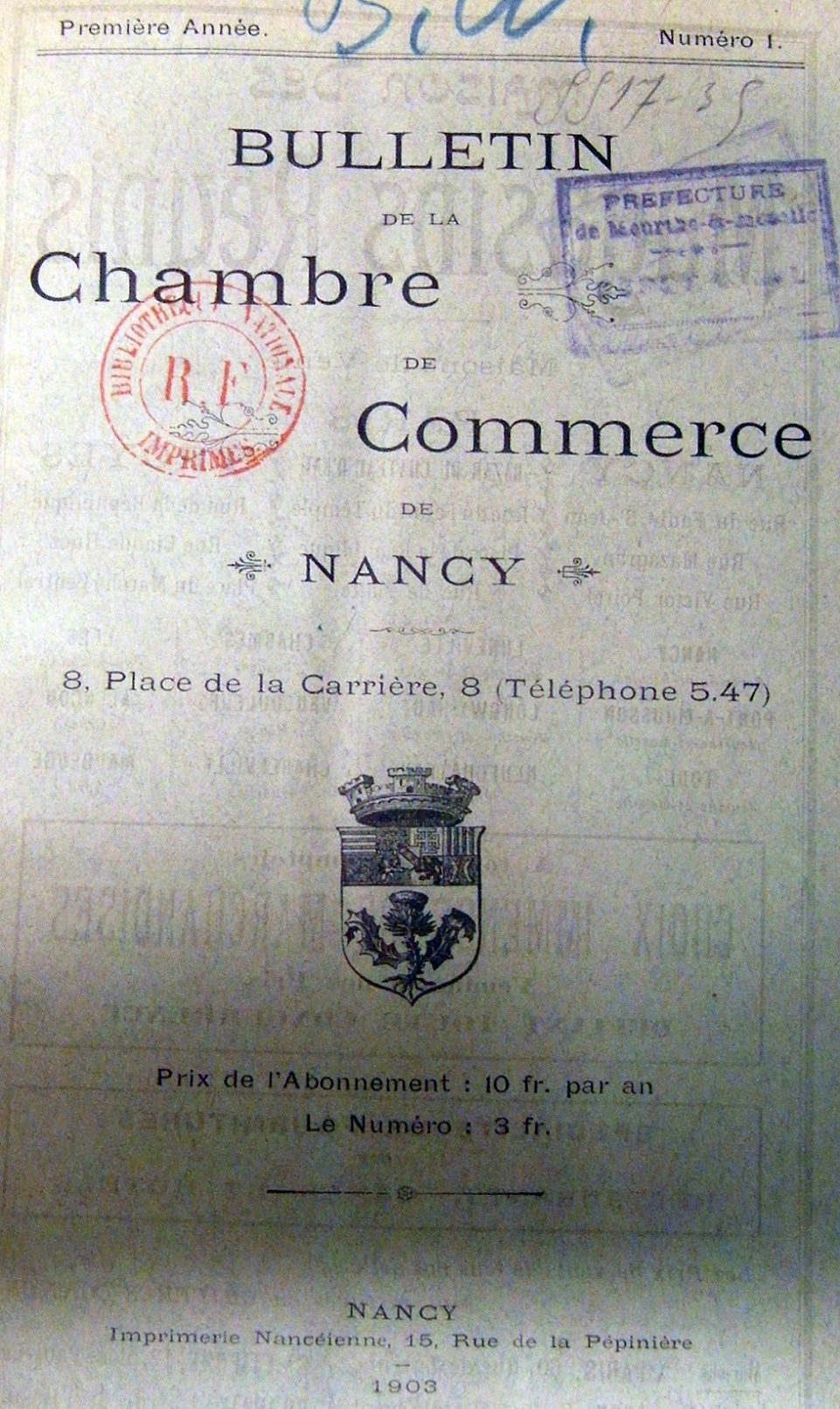 Photo (BnF / Gallica) de : Bulletin de la Chambre de commerce de Nancy. Nancy, 1903-1960. ISSN 2100-4919.