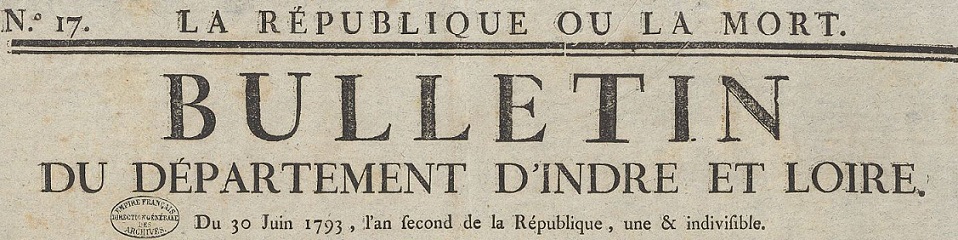 Photo (Vendée. Archives départementales) de : Bulletin du département d'Indre-et-Loire. Tours, 1793. ISSN 2122-8507.