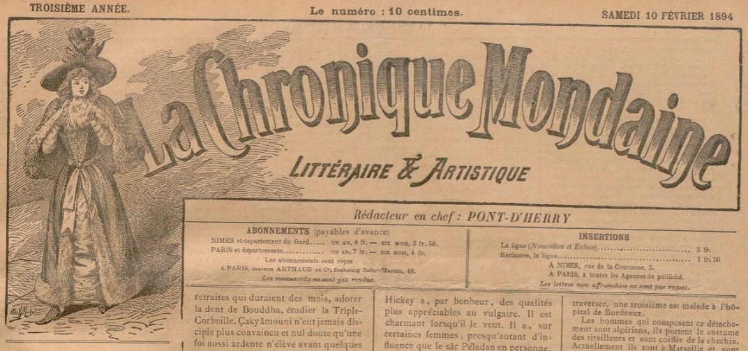 Photo (BnF / Gallica) de : La Chronique mondaine, littéraire & artistique. Nîmes, 1892-[1944?]. ISSN 2016-6648.