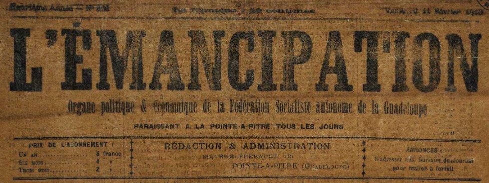 Photo (Martinique. Archives départementales) de : L'Émancipation. Pointe-à-Pitre, 1901-[1912 ?]. ISSN 2427-7991.