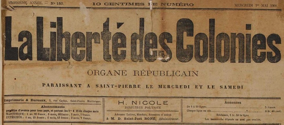 Photo (Martinique. Archives départementales) de : La Liberté des colonies. Saint Pierre [de la Martinique], [1901 ?]. ISSN 2428-1778.