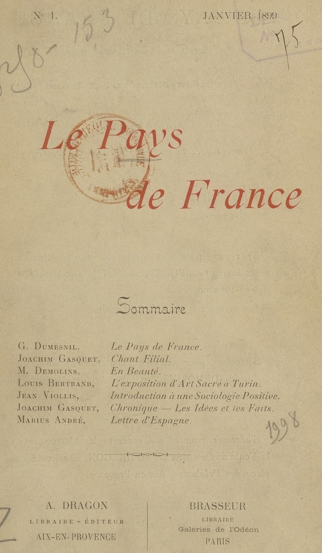 Photo (BnF / Gallica) de : Le Pays de France. Aix-en-Provence : A. Dragon, Paris : Librairie Brasseur, 1899-1909. ISSN 1762-2689.