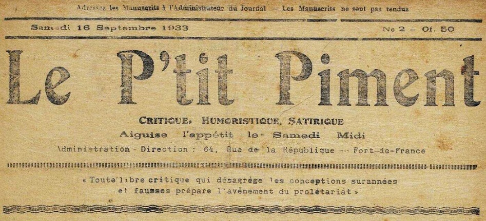 Photo (Martinique. Archives départementales) de : Le P'tit piment. Fort-de-France, 1933-1934. ISSN 2429-5590.