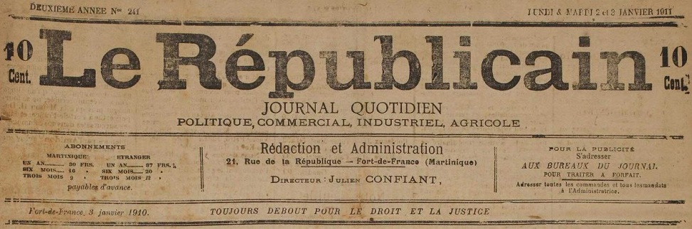 Photo (Martinique. Archives départementales) de : Le Républicain. Fort-de-France, 1910-[1913 ?]. ISSN 2429-5418.