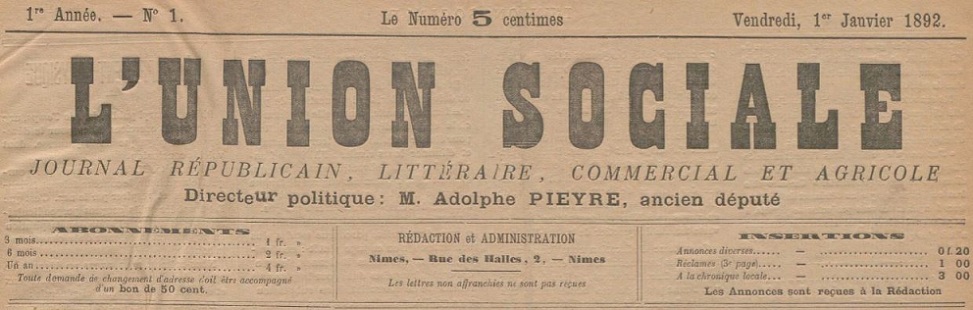 Photo (BnF / Gallica) de : L'Union sociale. Nîmes, 1892. ISSN 2139-5896.