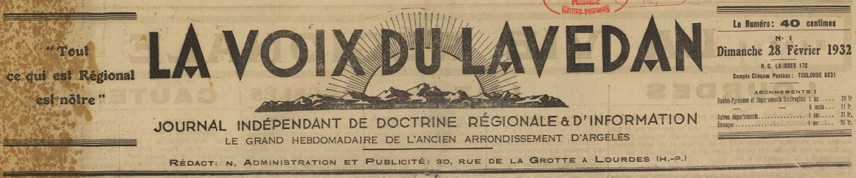 Photo (BnF / Gallica) de : La Voix du Lavedan. Lourdes, 1932. ISSN 2271-7714.