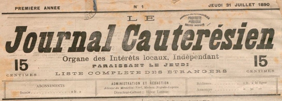 Photo (BnF / Gallica) de : Le Journal cauterésien. Cauterets, 1890-[1890?]. ISSN 2428-4637.