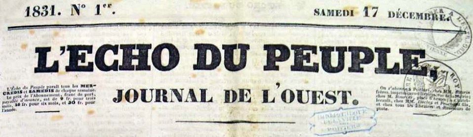 Photo (Médiathèque François-Mitterrand (Poitiers)) de : L'Écho du peuple. Poitiers, 1831-1843. ISSN 2968-997X.