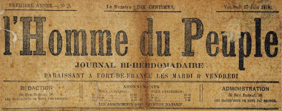 Photo (Martinique. Archives départementales) de : L'Homme du peuple. Fort-de-France, 1919-[1919 ?]. ISSN 2969-2814.