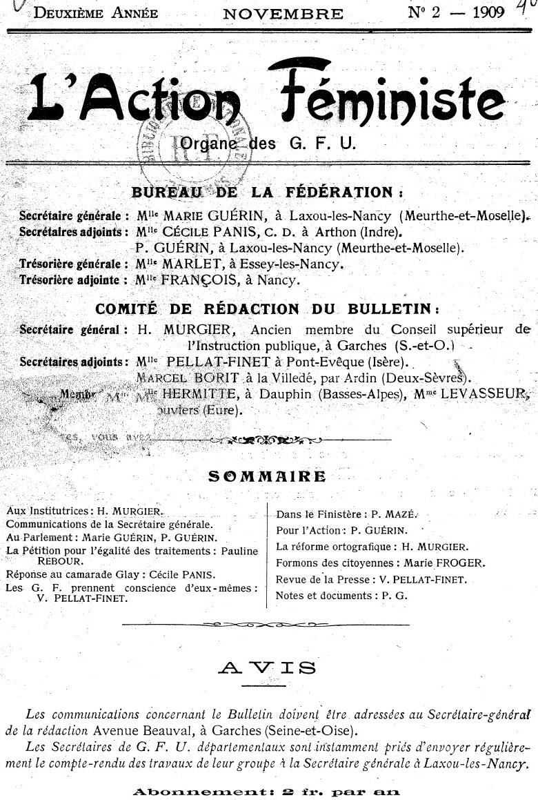 Photo (BnF / Gallica) de : L'Action féministe. Laxou-lès-Nancy, 1908-[1926 ?]. ISSN 2266-789X.