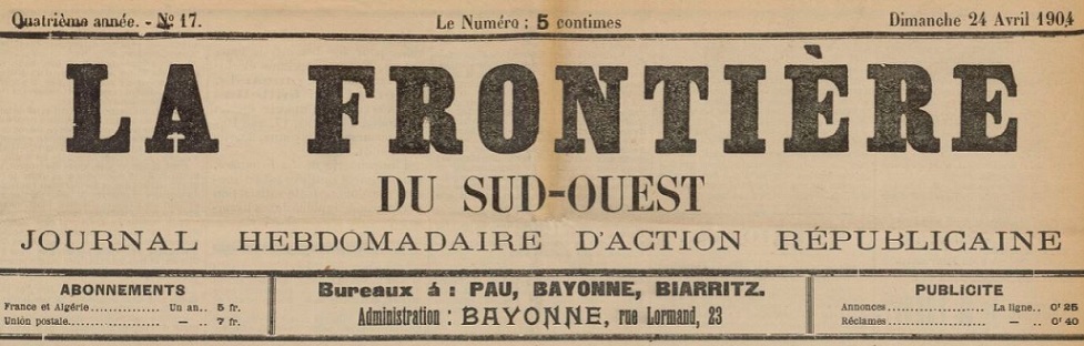 Photo (BnF / Gallica) de : La Frontière du Sud-Ouest. Bayonne, 1901-1914. ISSN 2128-394X.