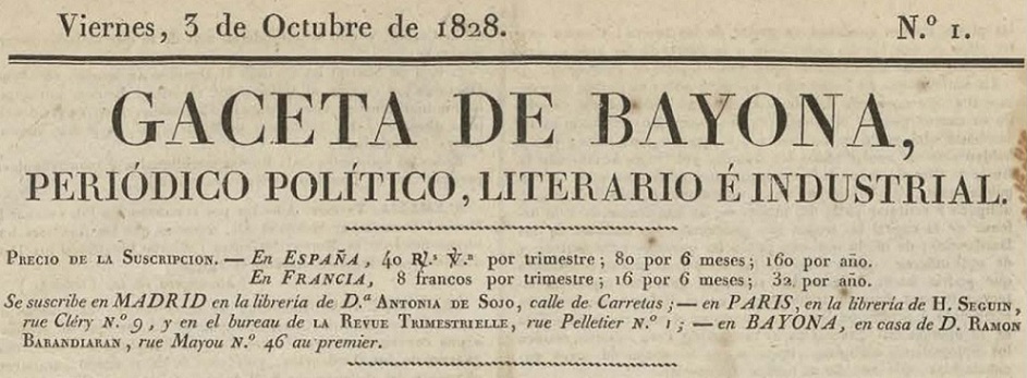 Photo (Biblioteca nacional (Espagne)) de : Gaceta de Bayona. Bayona, 1828-[1830 ?]. ISSN 2128-4296.
