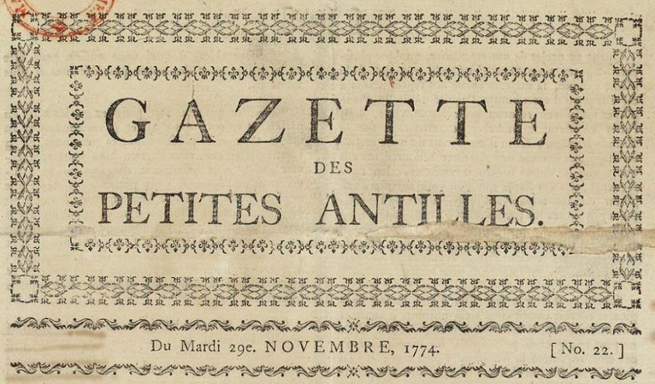 Photo (Archives nationales d'outre-mer (France)) de : Gazette des Petites Antilles. Roseau, 1774-[1785 ?]. ISSN 2427-8815.