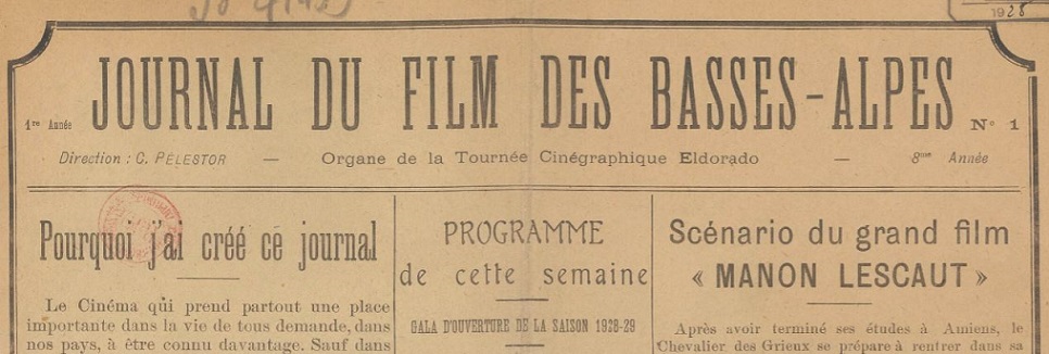 Photo (BnF / Gallica) de : Journal du film des Basses-Alpes. [S.l.], 1928. ISSN 2260-5363.