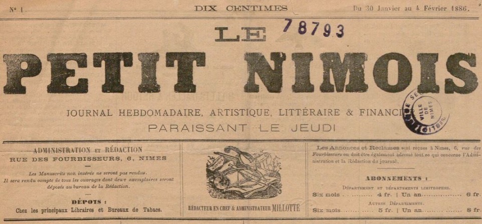 Photo (BnF / Gallica) de : Le Petit Nîmois. Nîmes, 1886. ISSN 2134-325X.