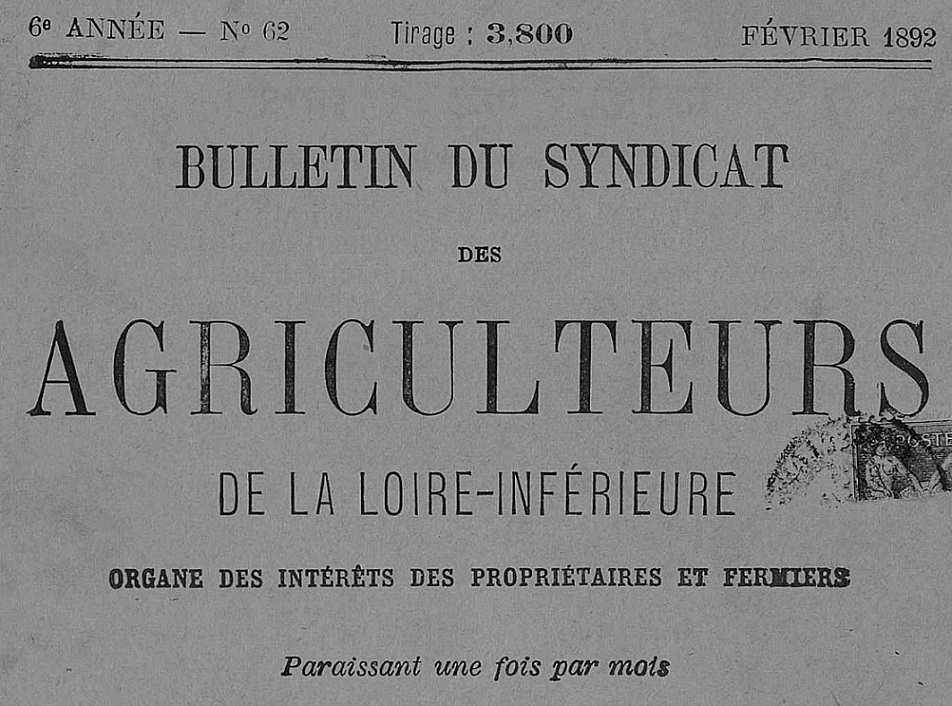 Photo (Loire-Atlantique. Archives départementales) de : Bulletin du Syndicat des agriculteurs de la Loire-Inférieure. Nantes, 1886-1935. ISSN 2122-9201.