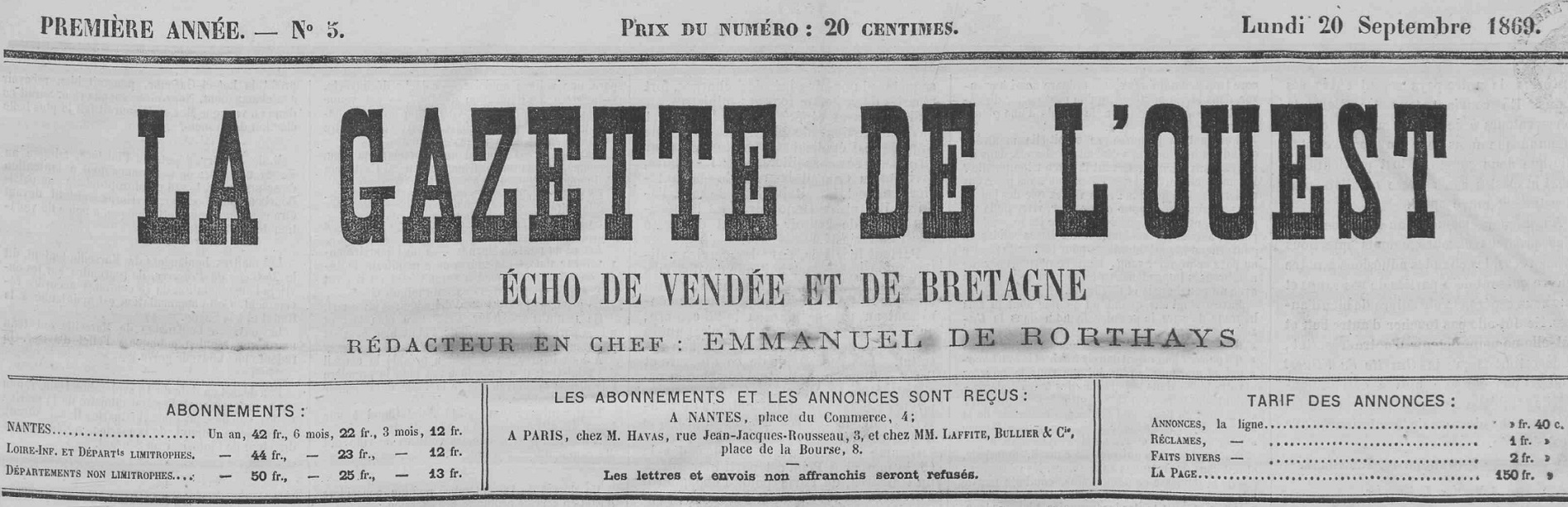 Photo (Loire-Atlantique. Archives départementales) de : La Gazette de l'Ouest. Nantes, 1869-1872. ISSN 2128-6140.