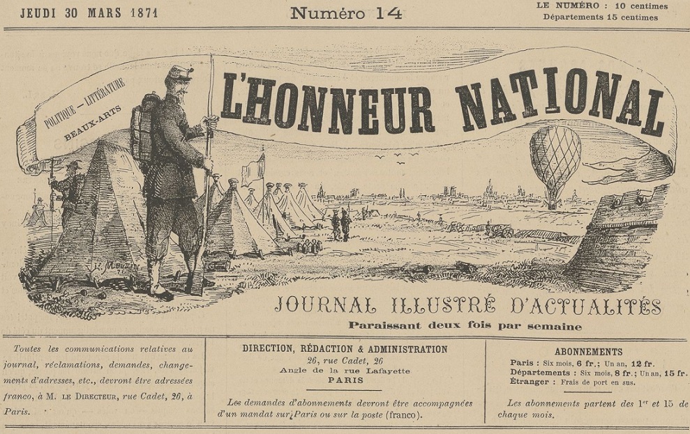 Photo (BnF / Gallica) de : L'Honneur national. Bordeaux, 1870-1871. ISSN 2780-741X.