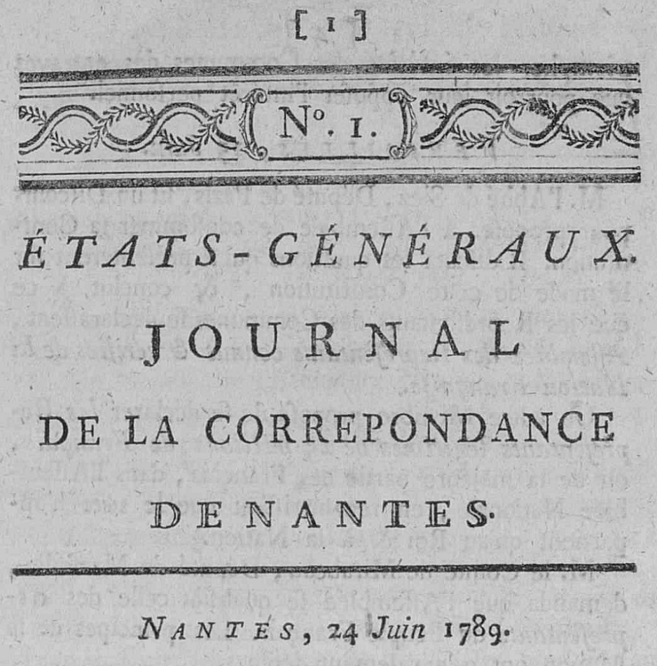 Photo (Loire-Atlantique. Archives départementales) de : Journal de la correspondance de Nantes. Nantes, 1789-1790. ISSN 1960-5285.