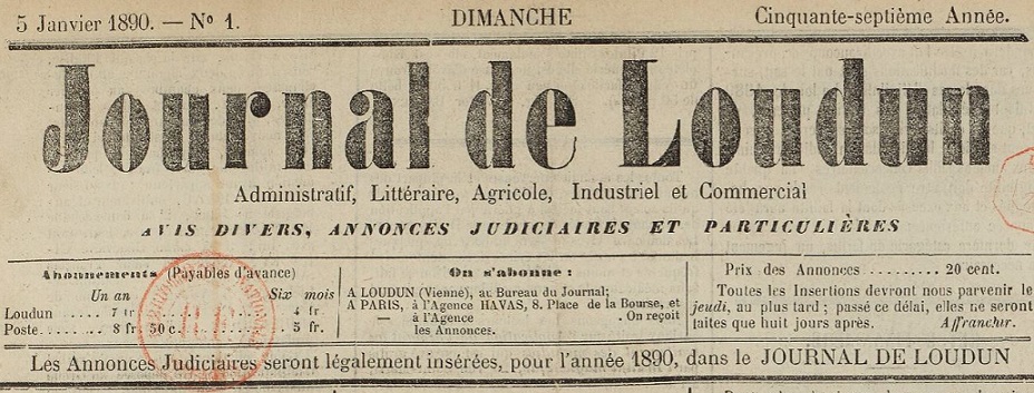 Photo (BnF / Gallica) de : Journal de Loudun. Loudun, 1858-[1939 ?]. ISSN 2130-4947.