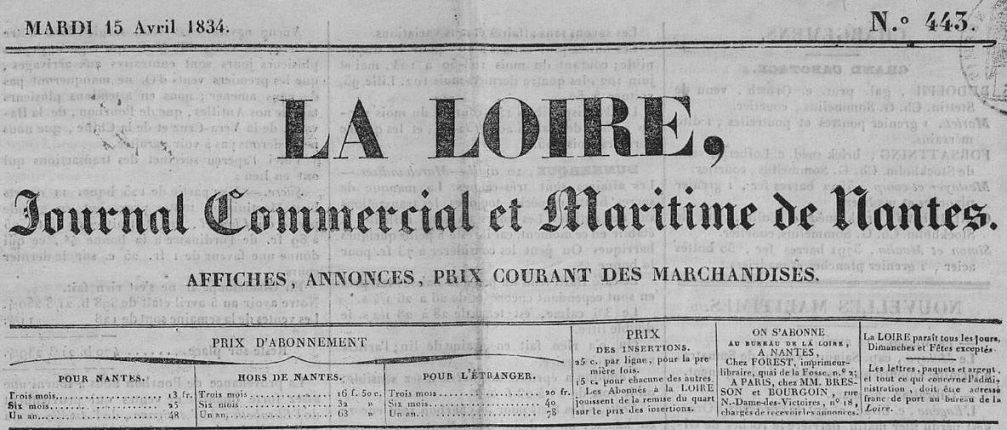 Photo (Loire-Atlantique. Archives départementales) de : La Loire. Nantes, 1832-1835. ISSN 2131-5280.