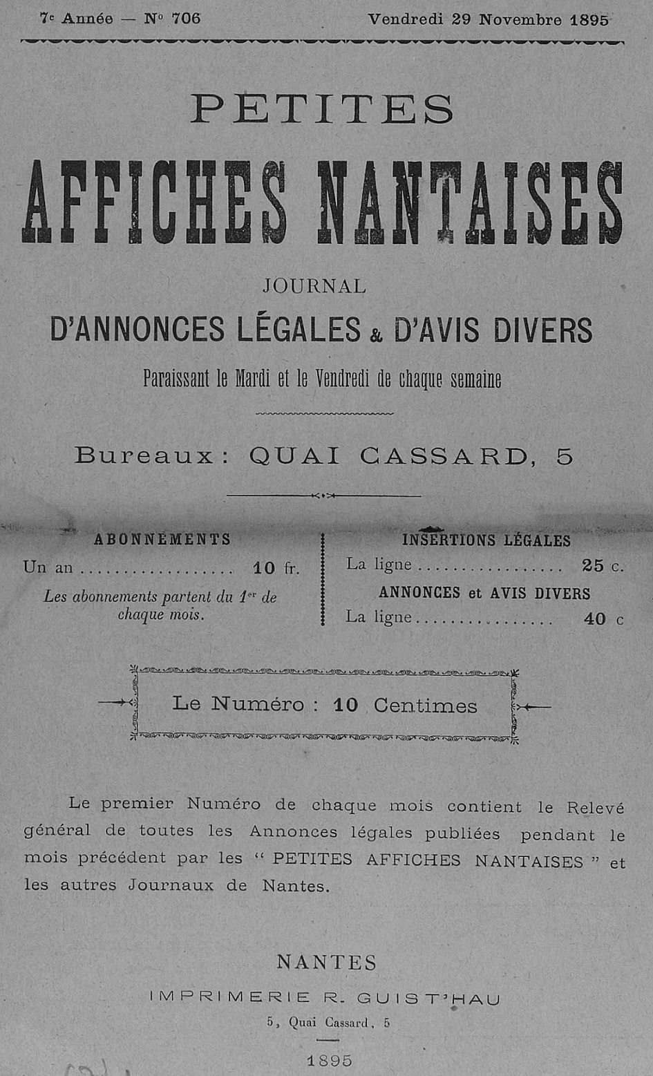 Photo (Loire-Atlantique. Archives départementales) de : Petites affiches nantaises. Nantes, 1889-1951. ISSN 2134-745X.