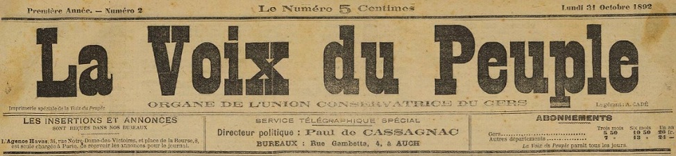 Photo (BnF / Gallica) de : La Voix du peuple. Auch, 1892-1914. ISSN 2140-2612.