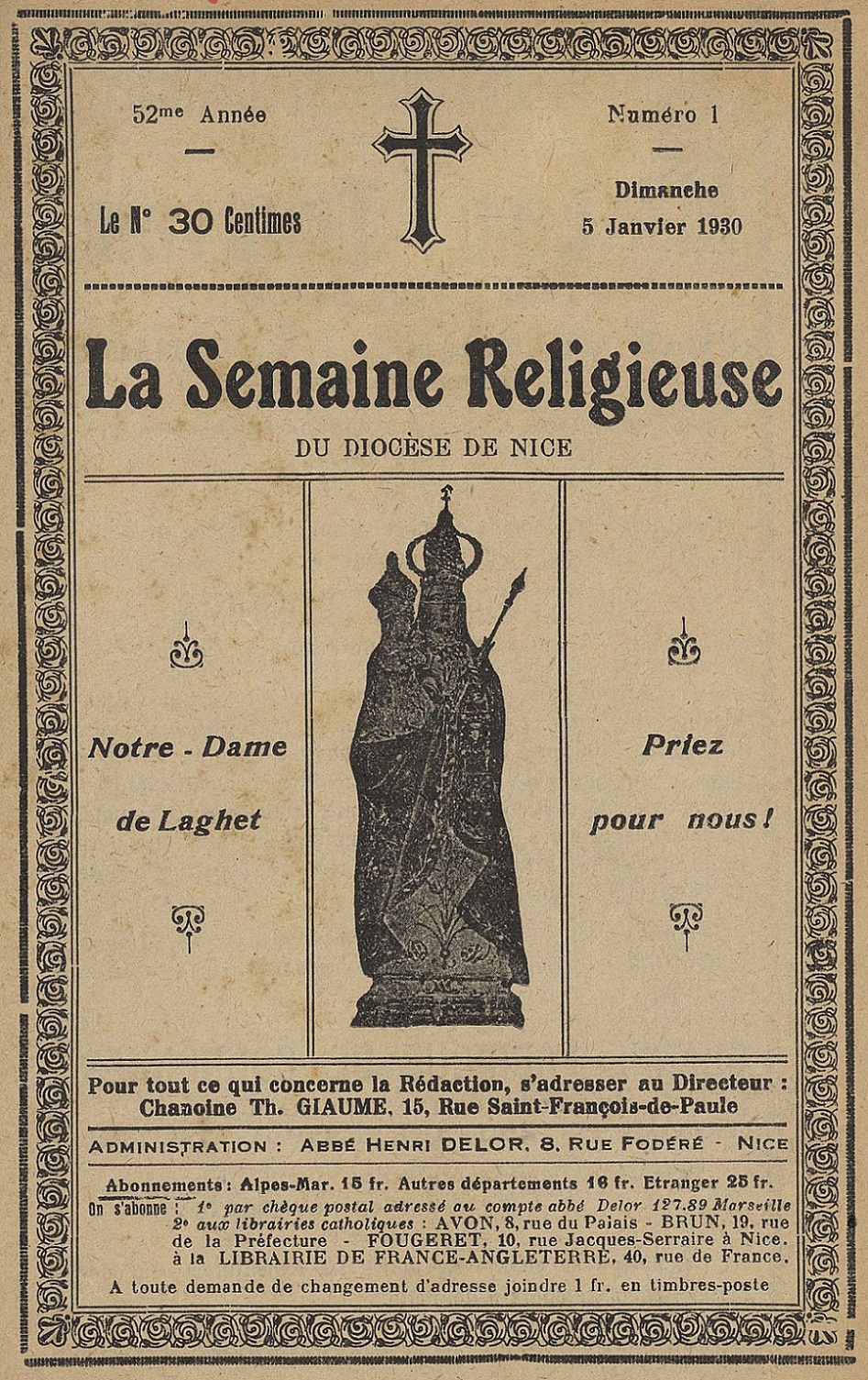 Photo (Nice. Archives municipales) de : La Semaine religieuse du diocèse de Nice. Nice : Évêché de Nice, 1872-1939. ISSN 1162-4795.