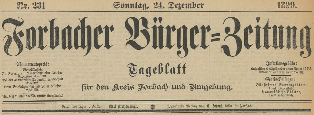Photo (BnF / Gallica) de : Forbacher Bürger-Zeitung. Forbach, 1899-[1919 ?]. ISSN 2015-4801.