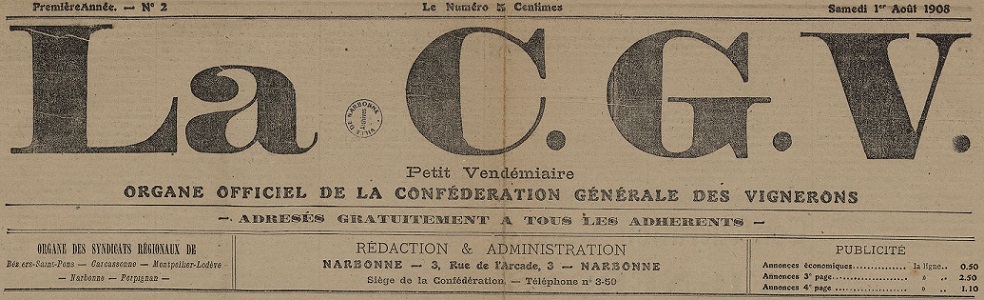 Photo (BnF / Gallica) de : La C.G.V.. Narbonne, 1908-1938. ISSN 2123-602X.