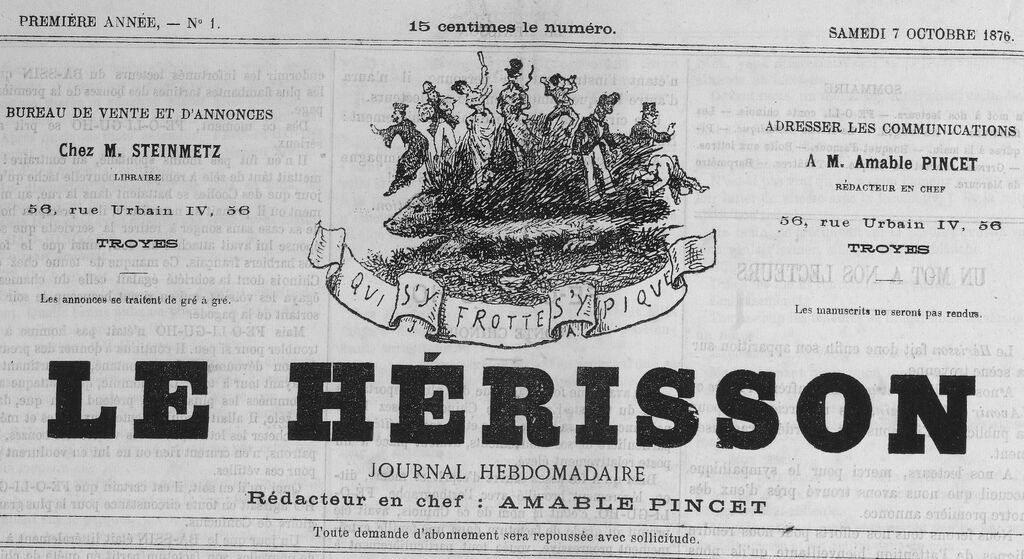Photo (BnF / Gallica) de : Le Hérisson. Troyes, 1876. ISSN 2263-522X.
