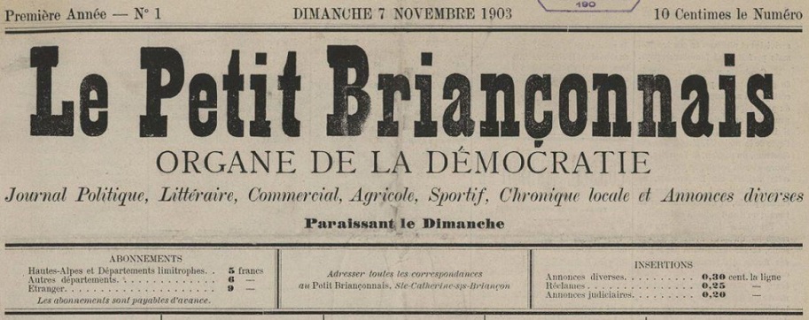 Photo (Hautes-Alpes. Archives départementales) de : Le Petit Briançonnais. Briançon, 1903-1930. ISSN 2495-1692.