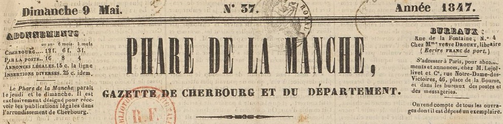 Photo (BnF / Gallica) de : Phare de la Manche. Cherbourg, 1837-[1940 ?]. ISSN 2134-907X.