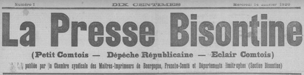 Photo (BnF / Gallica) de : La Presse bisontine. Besançon, 1920. ISSN 2135-2100.